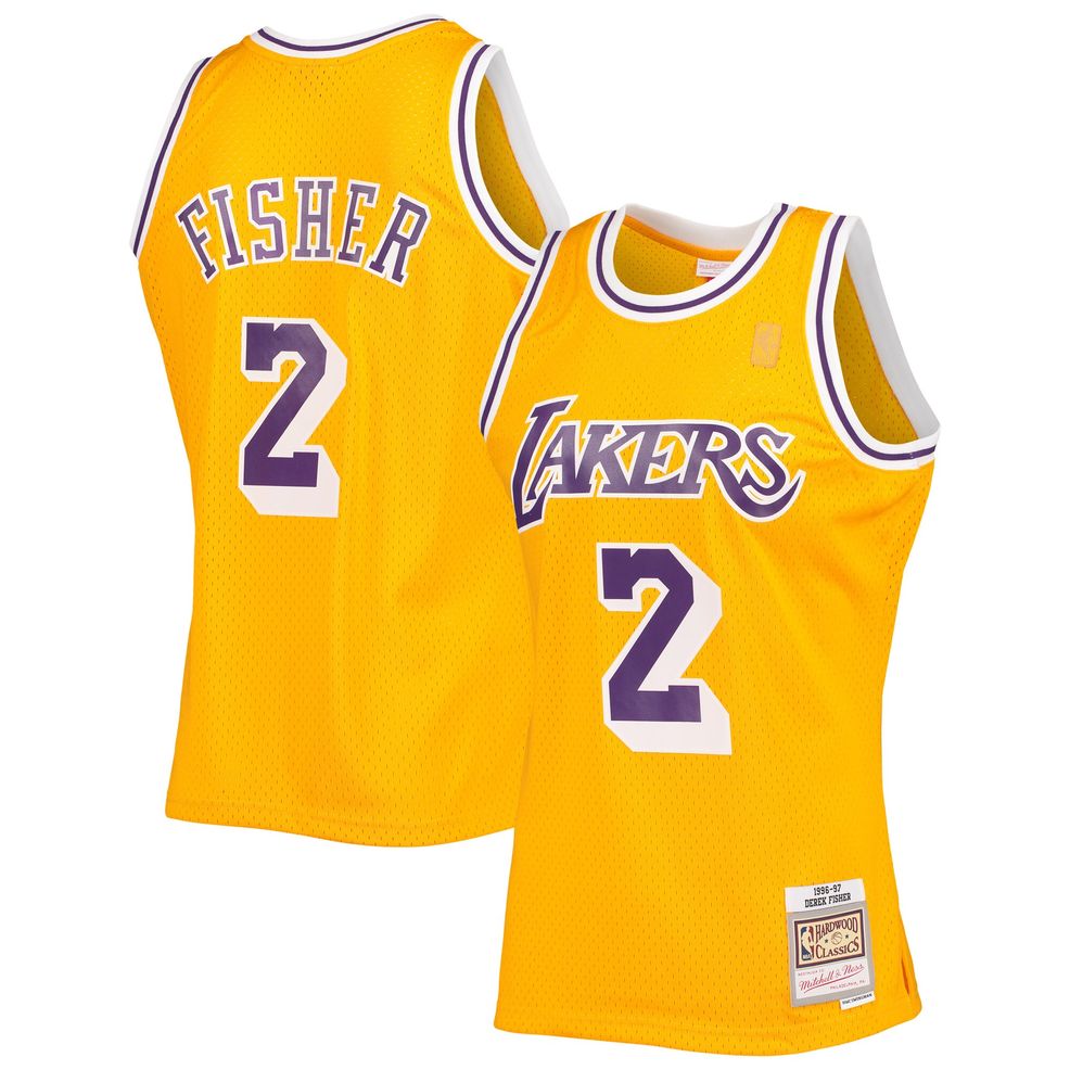  Derek Fisher Los Angeles Lakers 1996-97 Men's Swingman Jersey  (as1, Alpha, 3X_l, Regular, Regular) Yellow : Sports & Outdoors