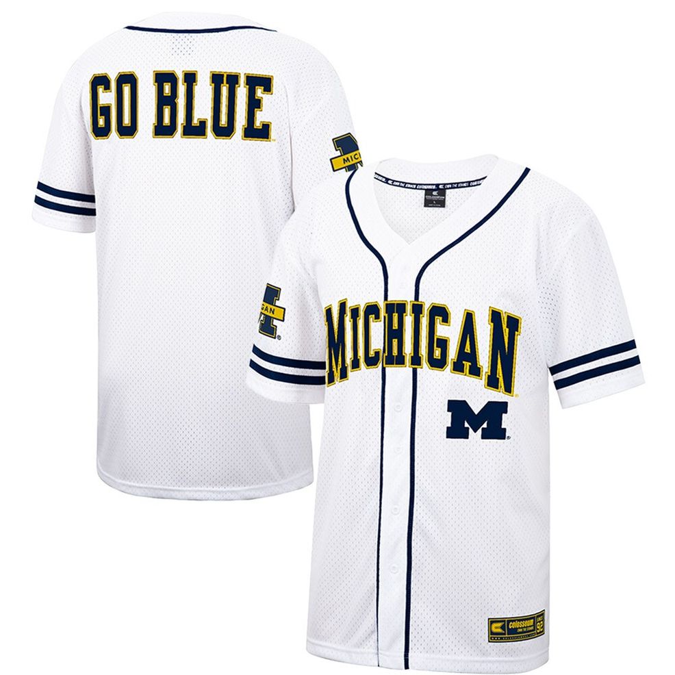 Michigan Wolverines Colosseum Free Spirited Baseball Jersey – White/Navy –  Collette Boutique