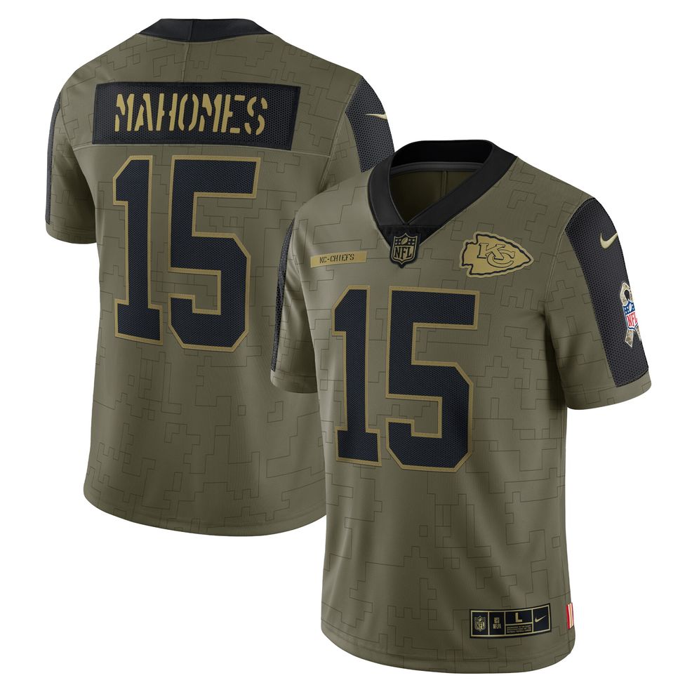 Youth Nike Patrick Mahomes Olive Kansas City Chiefs 2021 Salute To Service Game  Jersey